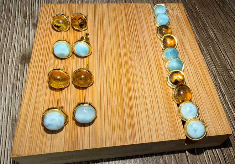 Larimar and amber earrings