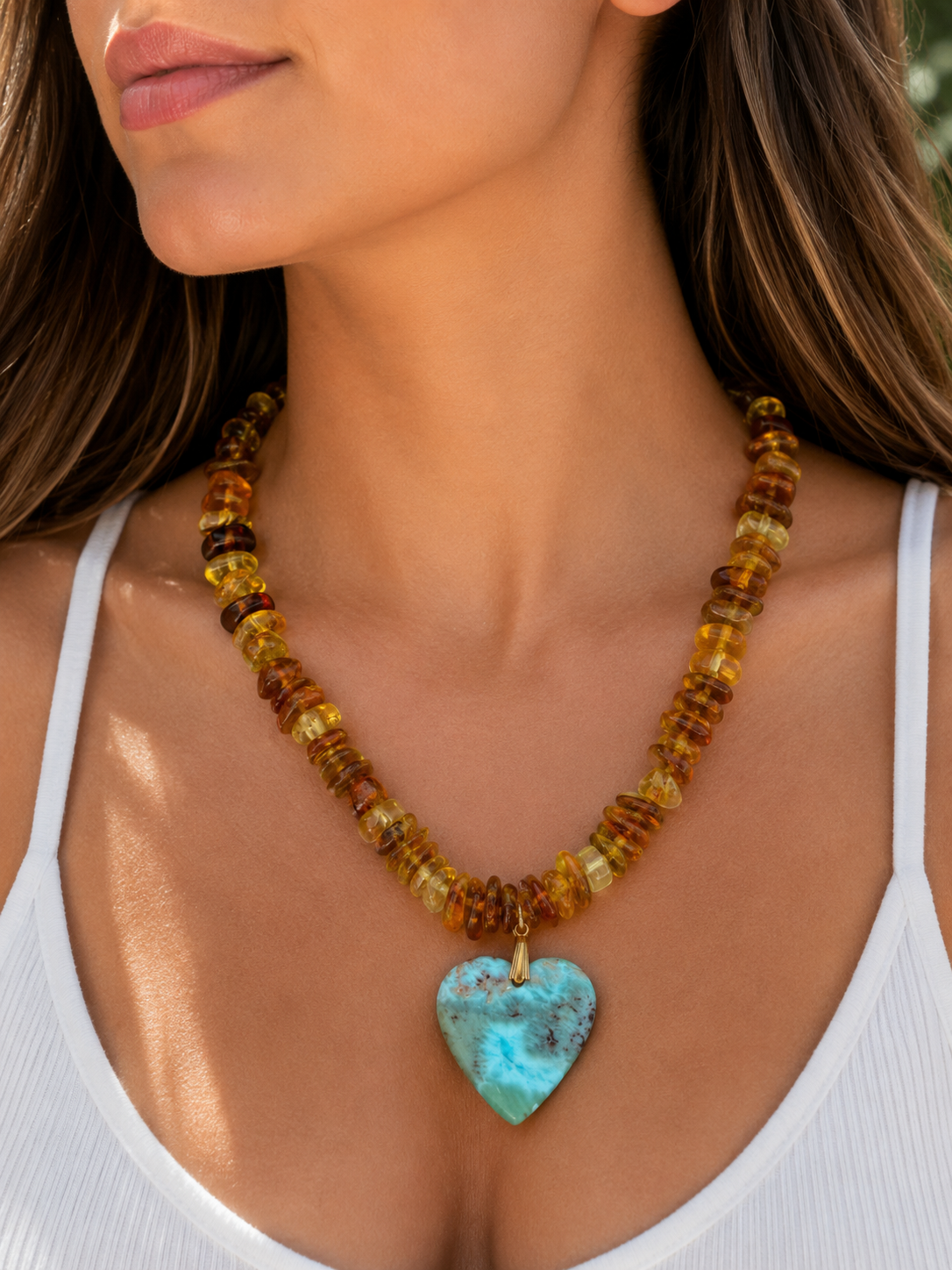 Amber and larimar necklaces 🩵🧡