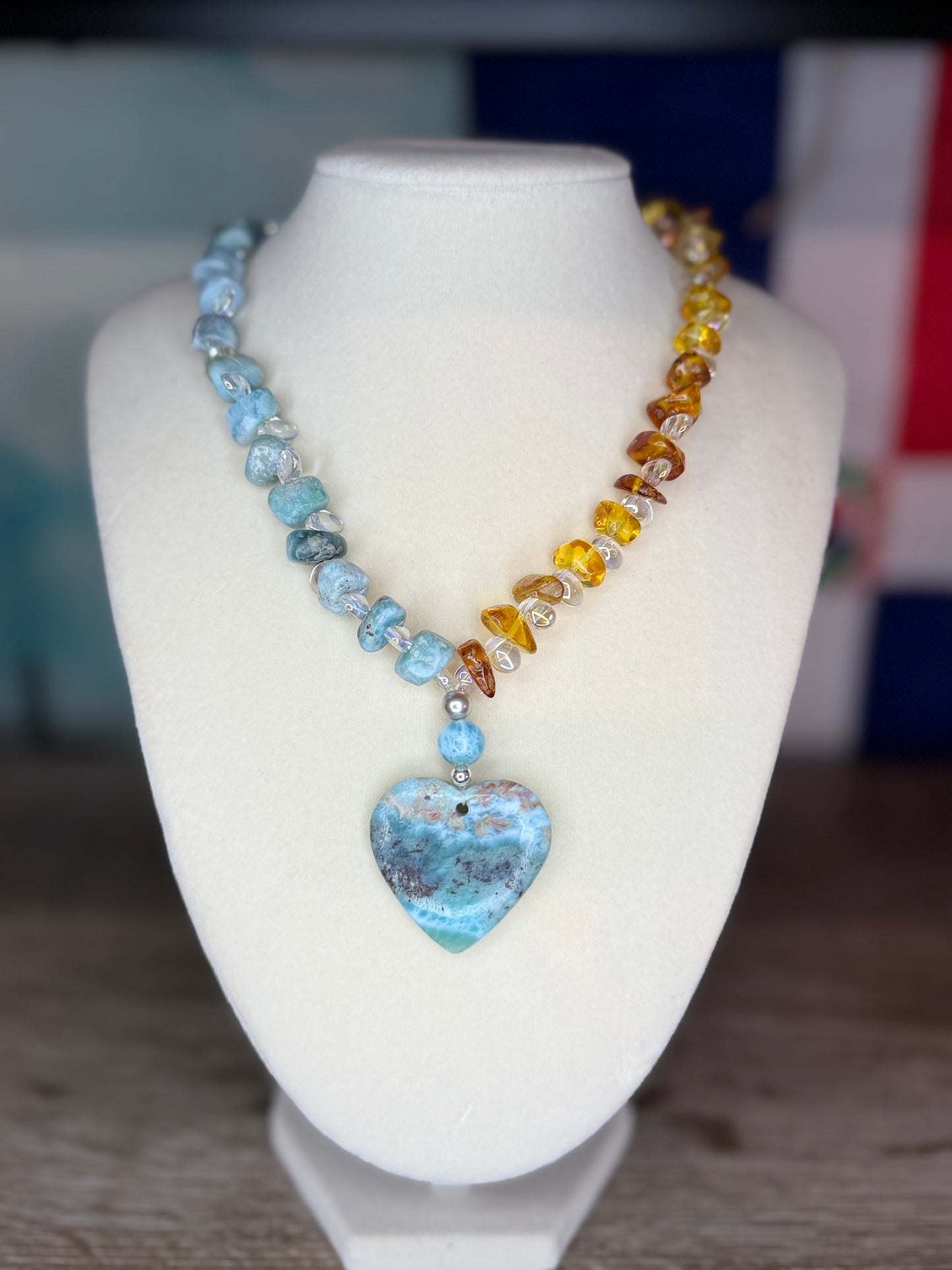 Larimar and amber choker