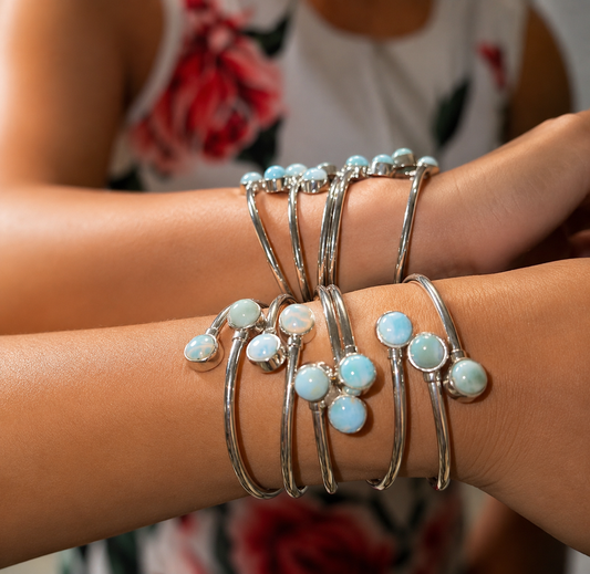 Silver bangle larimar
