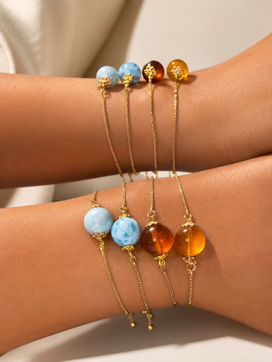 Larimar and amber bracelet